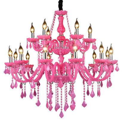 Colorful Crystal Chandelier Dining Table Bedroom Living Room Home Decor Hanging Lamp KTV Bar Restaurant Pink Pendant Lights