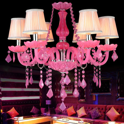 Colorful Crystal Chandelier Dining Table Bedroom Living Room Home Decor Hanging Lamp KTV Bar Restaurant Pink Pendant Lights