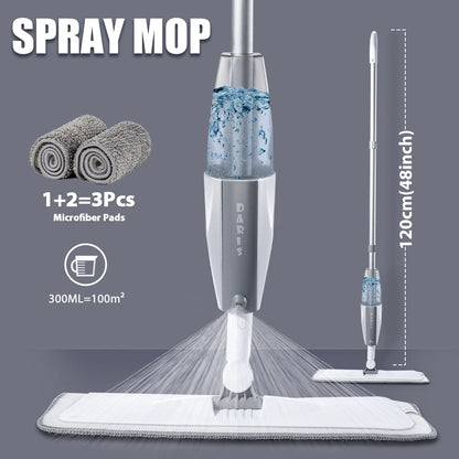 Spray Floor Mop with Replacement Microfiber Pads  Washing Flat Mop Home Kitchen Laminate Wood Ceramic Tiles Floor Cleaning Tools