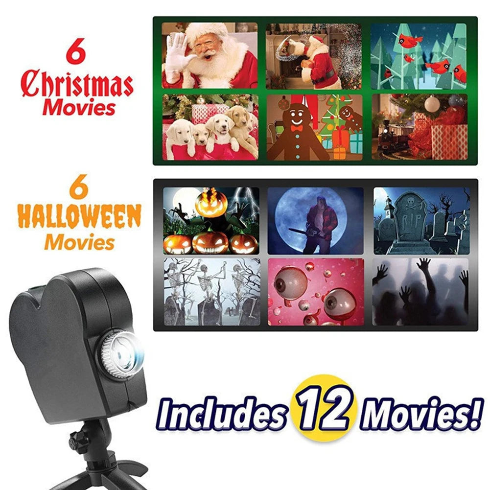 2023 Halloween Christmas 12 Movies Mini Window Projector Fashionable Indoor Outdoor Projection Lamp Party Decor