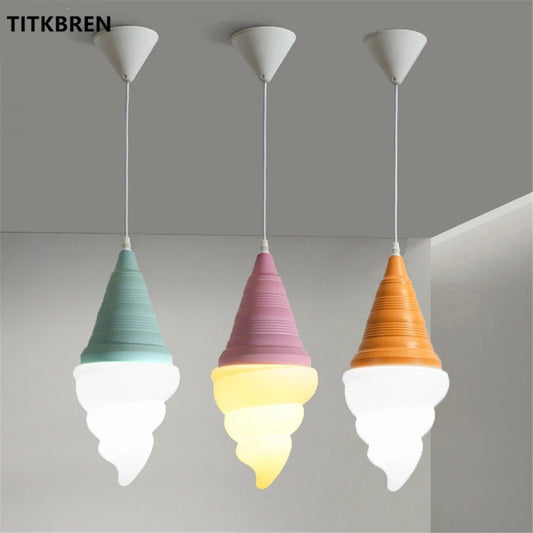 Dessert Shop Ice Cream Cones Pendant Lights Creative Children Bedroom Bedside Hanging Lamp Kids Room Fixture Suspension Lighting