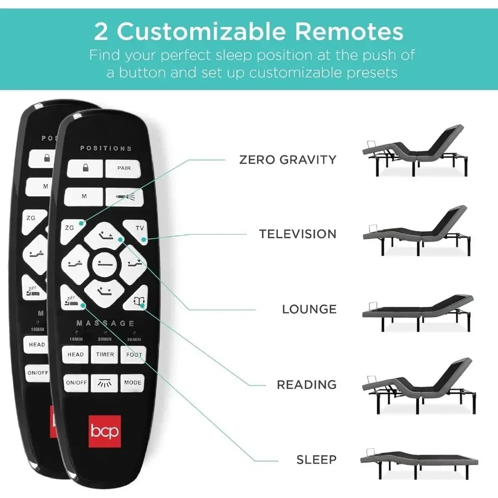 Products Ergonomic Adjustable Bed, Zero Gravity Base for Stress Management w/Head , Wireless Remote Control, Massage