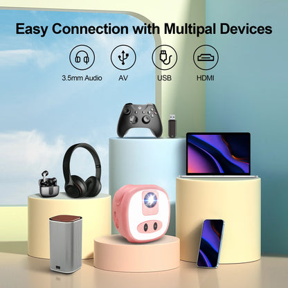 2024 New Children Portable Mini Projector, EGOBAS Peggy Pro with Wifi Bluetooth 300 ANSI Auto Keystone, 5G WiFi Home Projector