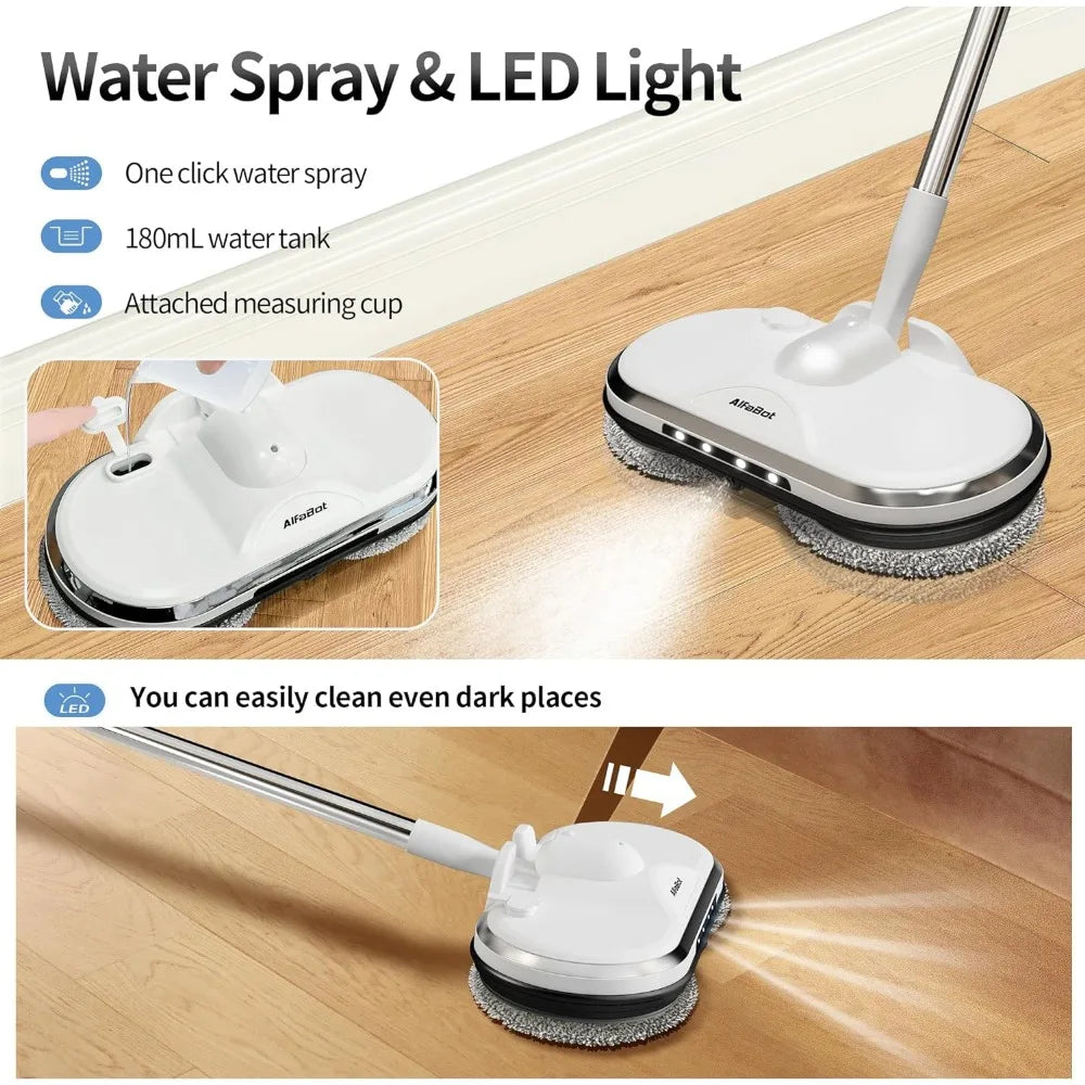 Electric Mop for Floor Cleaning,  Electric Spin Mop, Electric Mop with Water Sprayer and LED Headlight