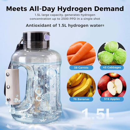 1.5l Hydrogen Water Bottle,2500ppb Portable Hydrogen Water Bottle Generator Food Grade Material Sports Water Bottle