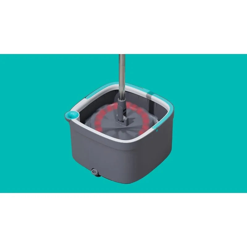 Clean Mop and Bucket System Includes Square Spin Mop Dual Compartment and 2 Thick Machine Washable Pads