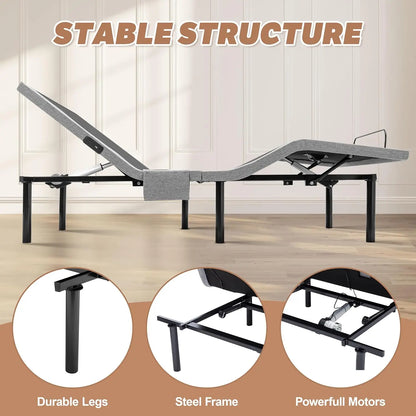 Adjustable Bed Frame Queen, Adjustable Bed Base with Massage, Zero Gravity Electric Bed with Wireless Remote