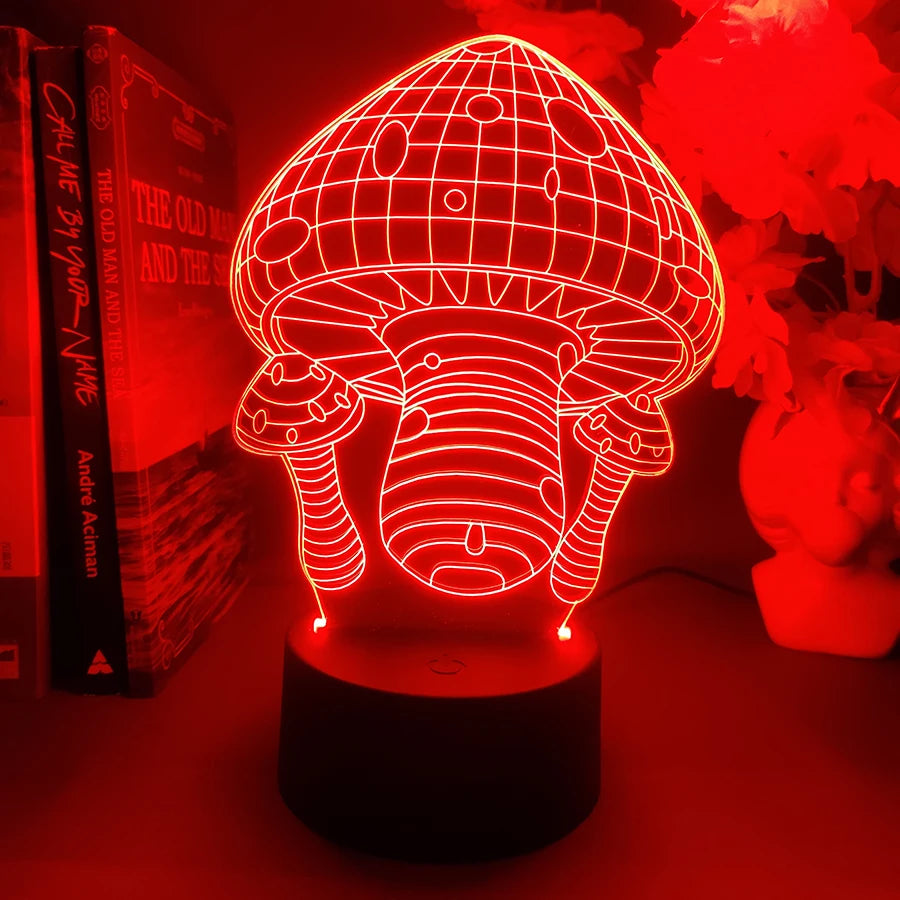 Cute Mushroom Lamp 3D Acrylic Hologram Nightlight for Kids Bedroom Bedside Table Decorative Lights Mushroom Desk Lamps Xmas Gift