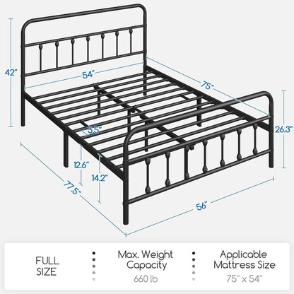 Classic Metal Platform Bed Frame Mattress Foundation with Iron-Art Headboard/Under Bed Storage/No Box Spring Needed/Full -Black