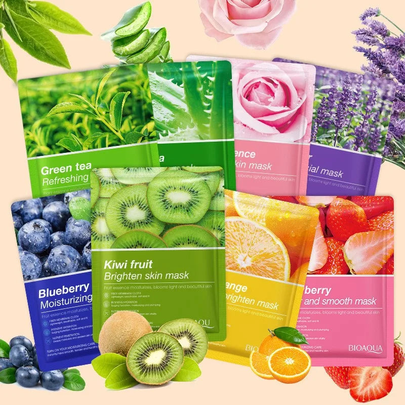 30PCS/Lot BIOAQUA Skin Care Sheet Mask Aloe Olives Pomegranate Seaweed Batch Facial Mask Korean Face Care Green Tea Mask