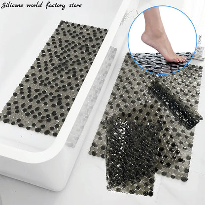 Silicone World 4 Size PVC Pebble Shape Non-Slip Bathroom Mats Bath Tub Shower Mats Suction Cup With Drain Holes Carpet Floor Mat