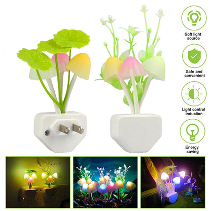 Small Night Light Light Control Dream Mushroom Led Night Light EU/US Plug Induction Mushroom Lamp 7colors Night Lights Wall Lamp