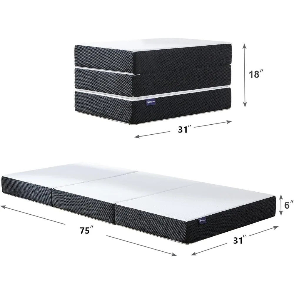 Folding Mattress, 6 inch Tri-fold Memory Foam Mattress Topper with Washable Cover, Foldable Mattress Topper for Camping