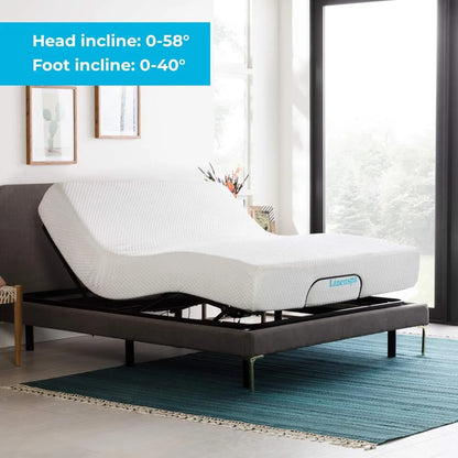 Adjustable Bed Base-Motorized Head and Foot Incline 8 Inch Memory Foam and Innerspring Hybrid Medium-Firm Feel Mattress, Full