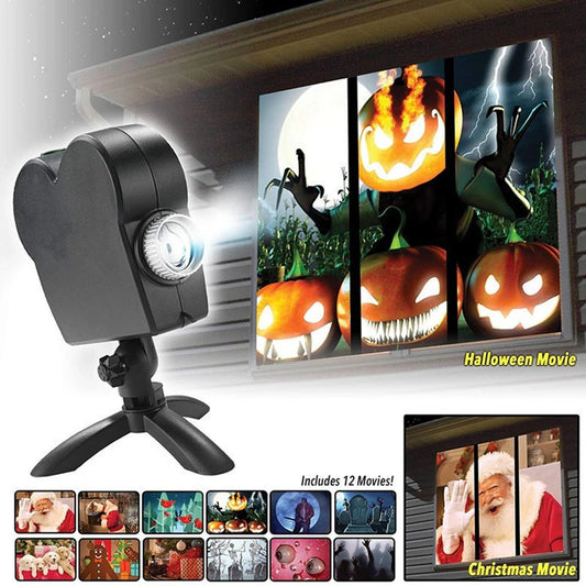 2023 Halloween Christmas 12 Movies Mini Window Projector Fashionable Indoor Outdoor Projection Lamp Party Decor