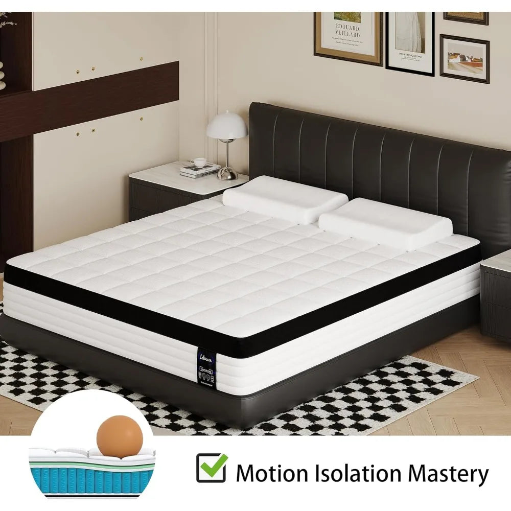 King Size Mattress, 12 Inch Hybrid King Mattress, 3 Coils Strong Edge Support, Medium Firm Mattress with Memory Foam