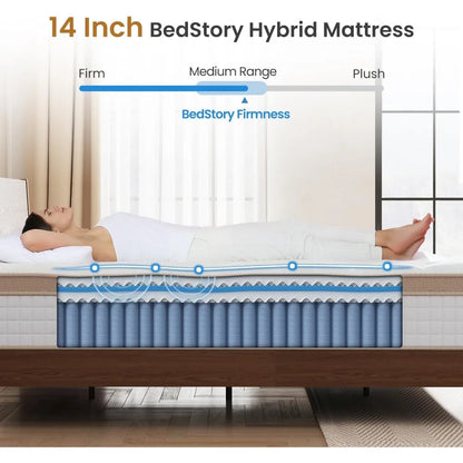 Queen Mattress, 14 Inch Hybrid Mattress in A Box with Gel Memory Foam Pocket Spring Motion Isolation