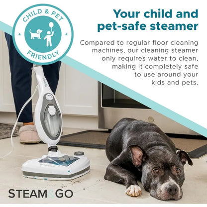 Steam and Go 10-in-1 Steam Mop - Floor Steamer with Detergent Chamber and Detachable Handle for Tile Grout, Clothes, Furniture