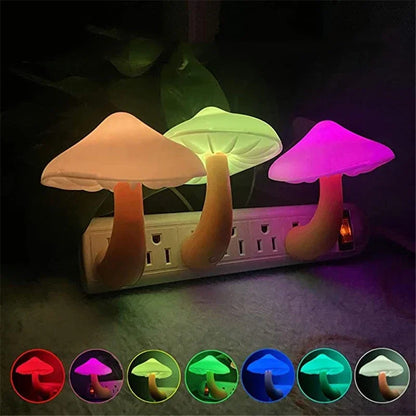 Christmas Gift LED Night Lights Mushroom Shape Automatic Sensor Bedroom Decor Wall Lamps for Kid Room Bedside Lamp US/EU Plug