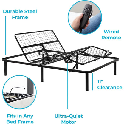 Adjustable Bed Base-Motorized Head and Foot Incline 8 Inch Memory Foam and Innerspring Hybrid Medium-Firm Feel Mattress, Full