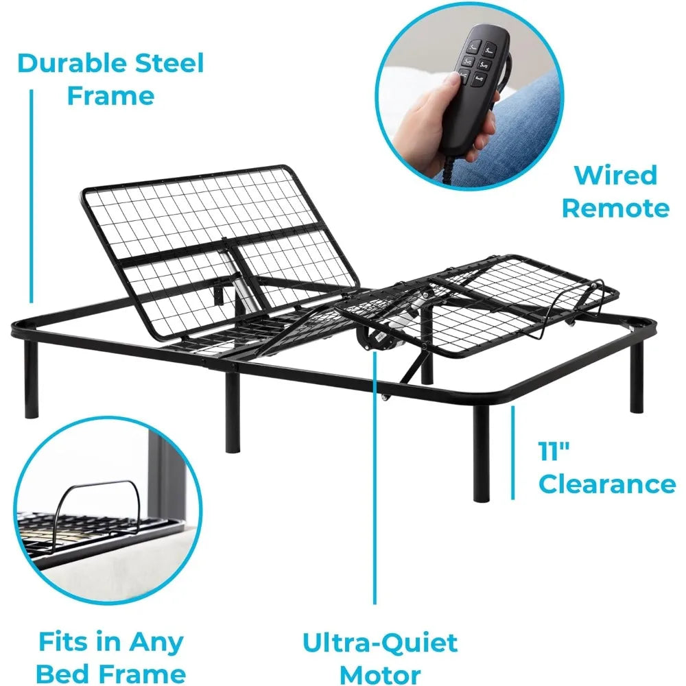 Adjustable Bed Frame - Independent Head and Foot Incline - Powerful Quiet Motor - Easy Tool Free Assembly