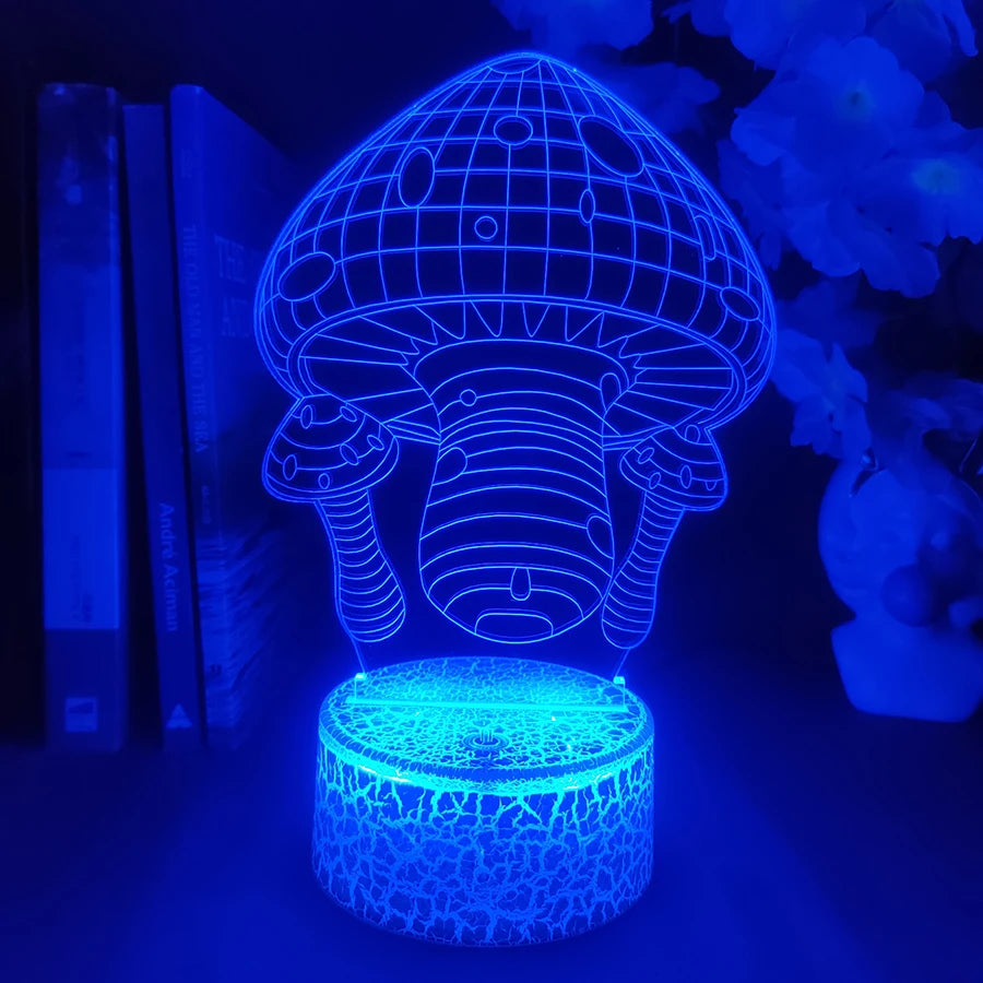 Cute Mushroom Lamp 3D Acrylic Hologram Nightlight for Kids Bedroom Bedside Table Decorative Lights Mushroom Desk Lamps Xmas Gift