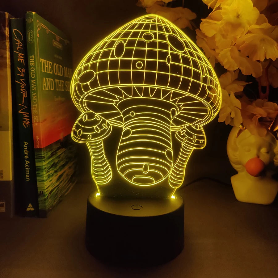 Cute Mushroom Lamp 3D Acrylic Hologram Nightlight for Kids Bedroom Bedside Table Decorative Lights Mushroom Desk Lamps Xmas Gift