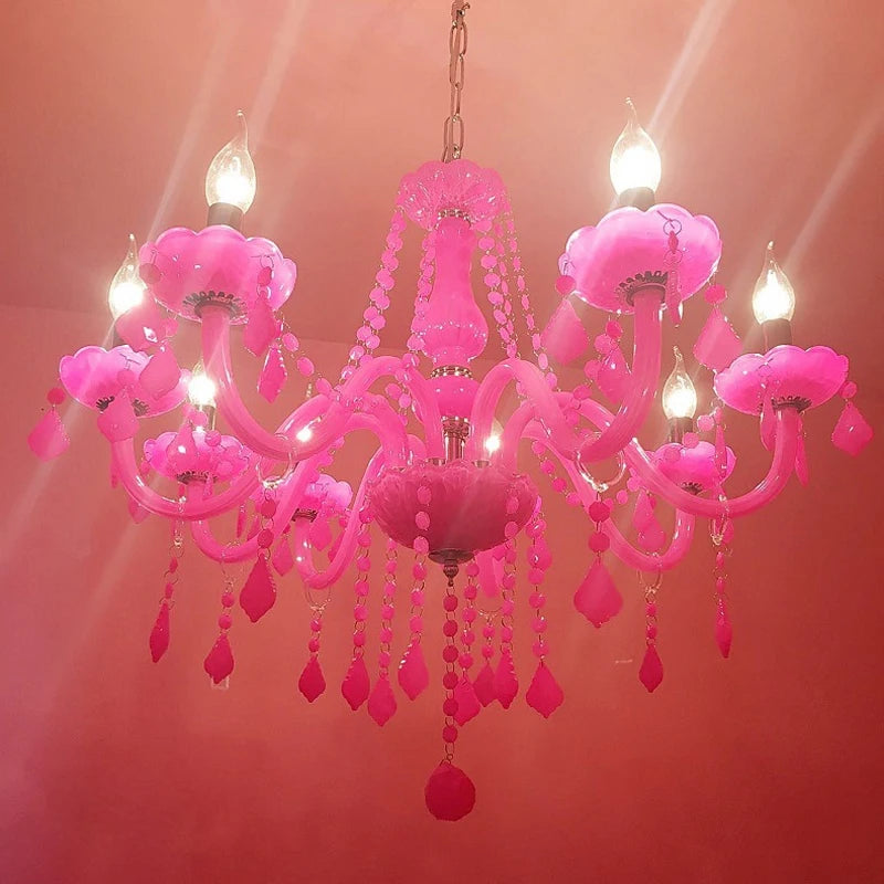 Colorful Crystal Chandelier Dining Table Bedroom Living Room Home Decor Hanging Lamp KTV Bar Restaurant Pink Pendant Lights