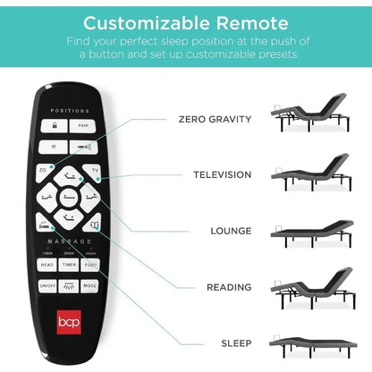 Products Ergonomic Adjustable Bed, Zero Gravity Base for Stress Management w/Head , Wireless Remote Control, Massage