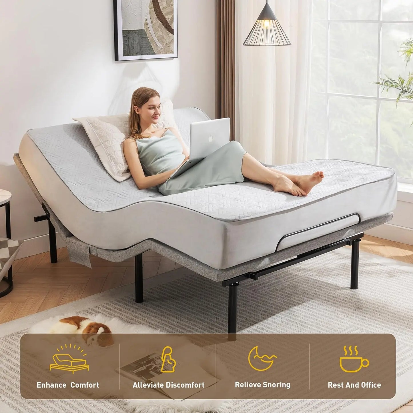 Adjustable Bed Frame Queen, Adjustable Bed Base with Massage, Zero Gravity Electric Bed with Wireless Remote