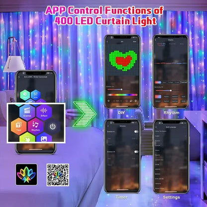 400LEDs Programmable Smart APP LED Window Curtain String Light RGB Smart Garland Led Lights Curtain Room Lights Decoration