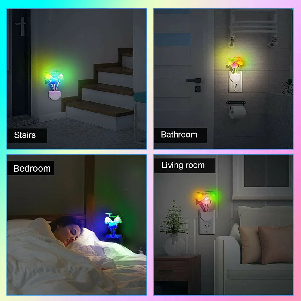 Small Night Light Light Control Dream Mushroom Led Night Light EU/US Plug Induction Mushroom Lamp 7colors Night Lights Wall Lamp