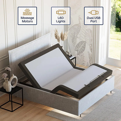 Adjustable Zero Gravity Massage Bed Frame with Wireless Remote, Adjustable Bed Base Head & Foot Massage, Fast & Easy Assembly