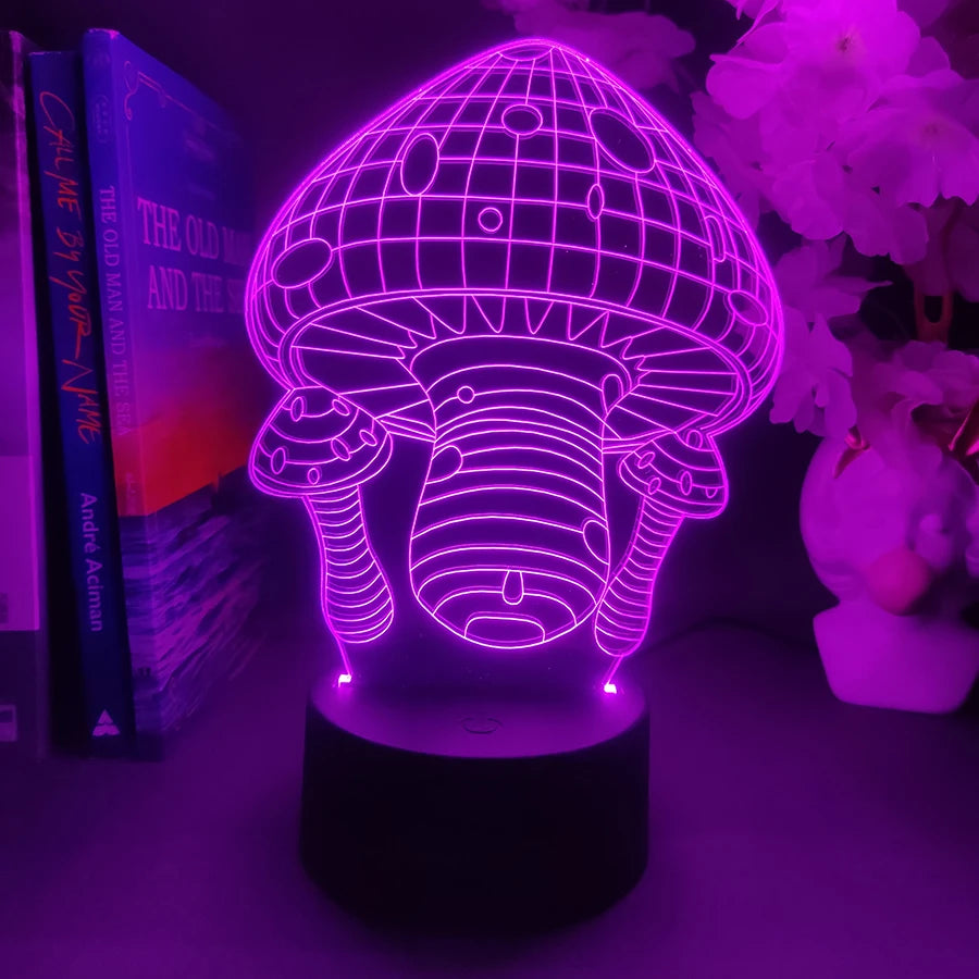 Cute Mushroom Lamp 3D Acrylic Hologram Nightlight for Kids Bedroom Bedside Table Decorative Lights Mushroom Desk Lamps Xmas Gift