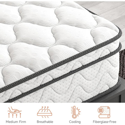 Queen Mattress, 10 Inch Hybrid Mattress with Memory Foam & Pocket Spring, Ergonomic Design for Pressure Relief