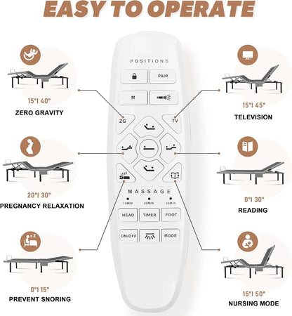 Adjustable Bed Frame Queen, Adjustable Bed Base with Massage, Zero Gravity Electric Bed with Wireless Remote