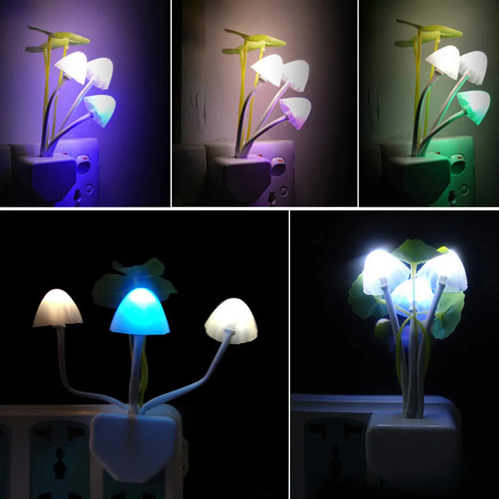 Small Night Light Light Control Dream Mushroom Led Night Light EU/US Plug Induction Mushroom Lamp 7colors Night Lights Wall Lamp