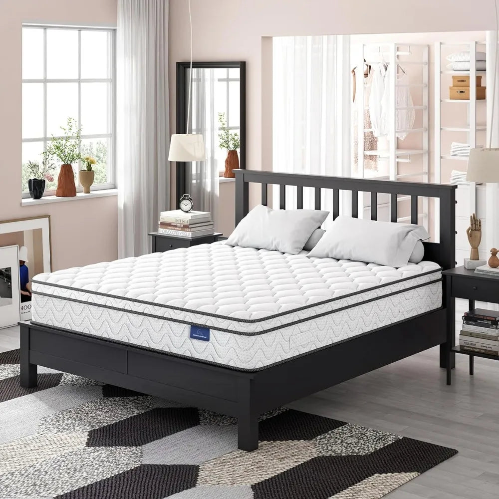 Queen Mattress, 10 Inch Hybrid Mattress with Memory Foam & Pocket Spring, Ergonomic Design for Pressure Relief