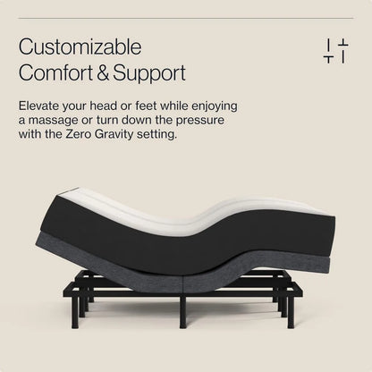 Twin XL Adjustable Bed Frame, Head & Foot Incline, Wireless Remote with Memory, 3 Massage Settings, 4 USB Ports, Bed Frame