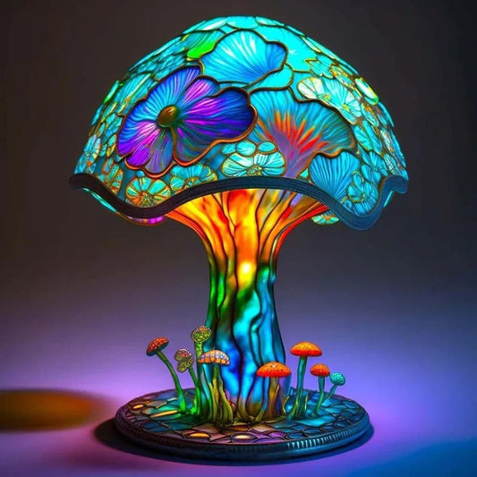 Vintage Stained Glass Mushroom Table Lamp Plant Series Snail Octopus Creative Colorful Bedroom Bedside Flower Retro Night Lamp